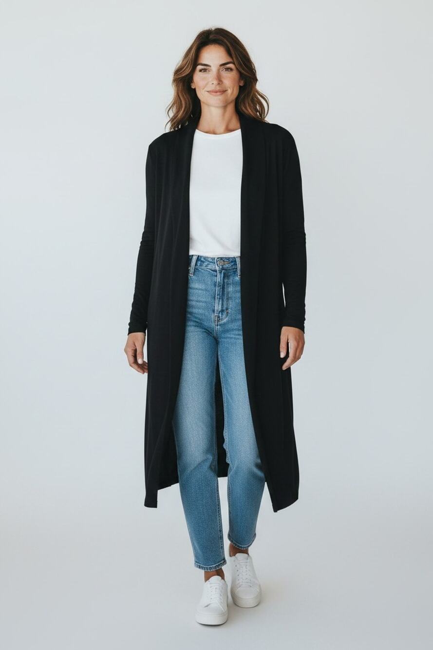 B5 NWT EILEEN FISHER Black Crepe Tencel Open Classic Collar Duster Size 1X $378